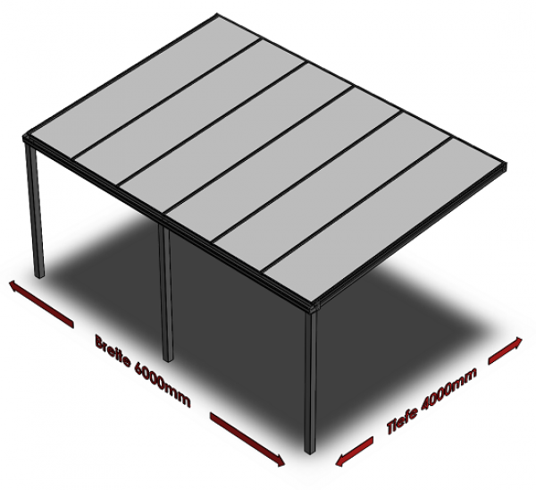 Überdachung mit 16 mm Polycarbonat, 6 x 4 m